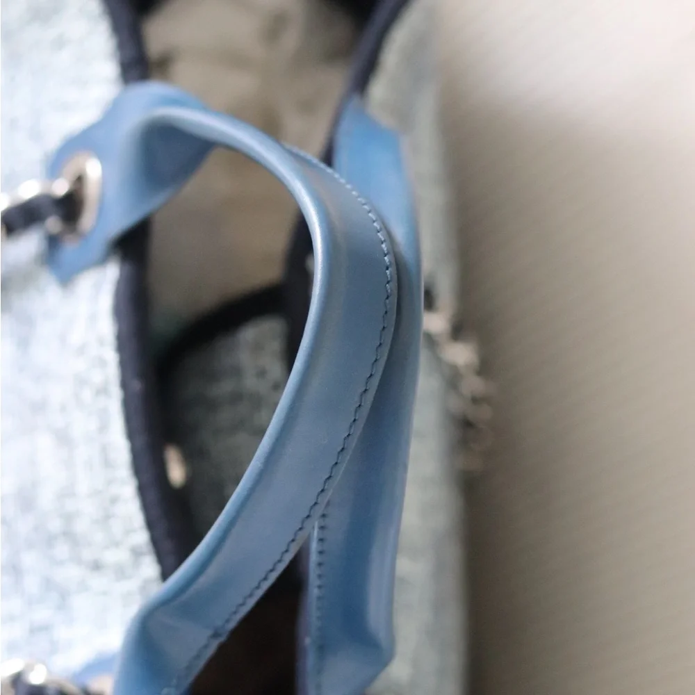 CHANEL Woven Straw Raffia Medium Deauville Tote Blue - Picture 7 of 11